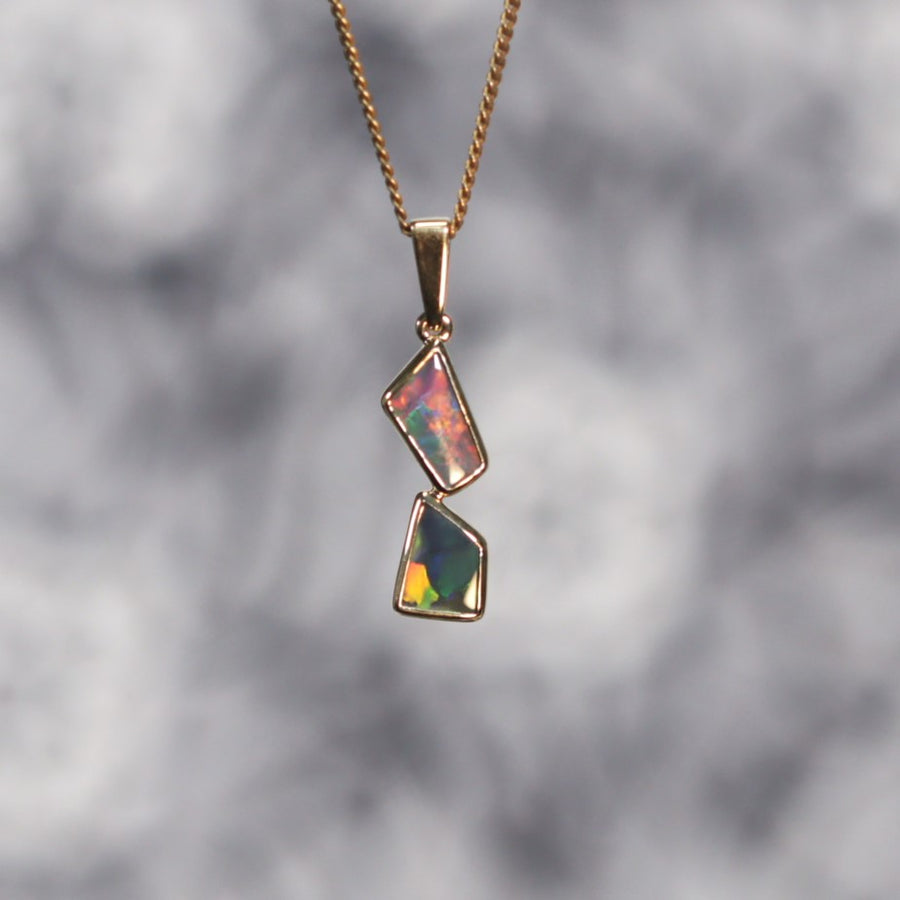 Black solid 2 Opals 18k Gold pendant 2017