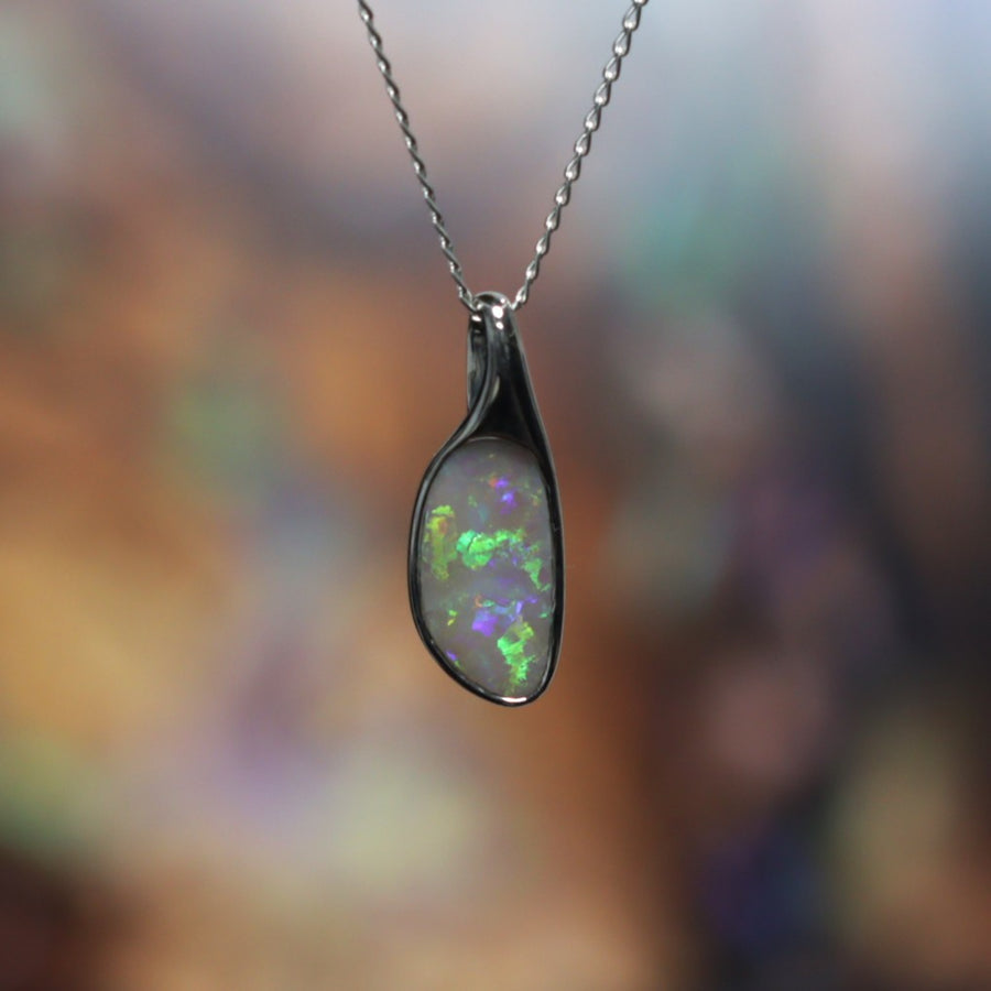 Australian solid Black opal silver pendant 3016