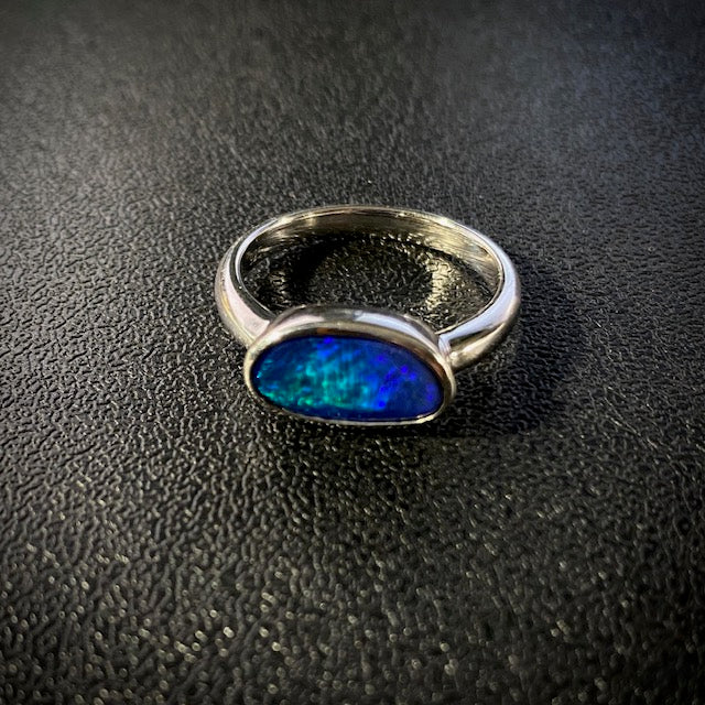 Australian Boulder opal in sterling silver ring