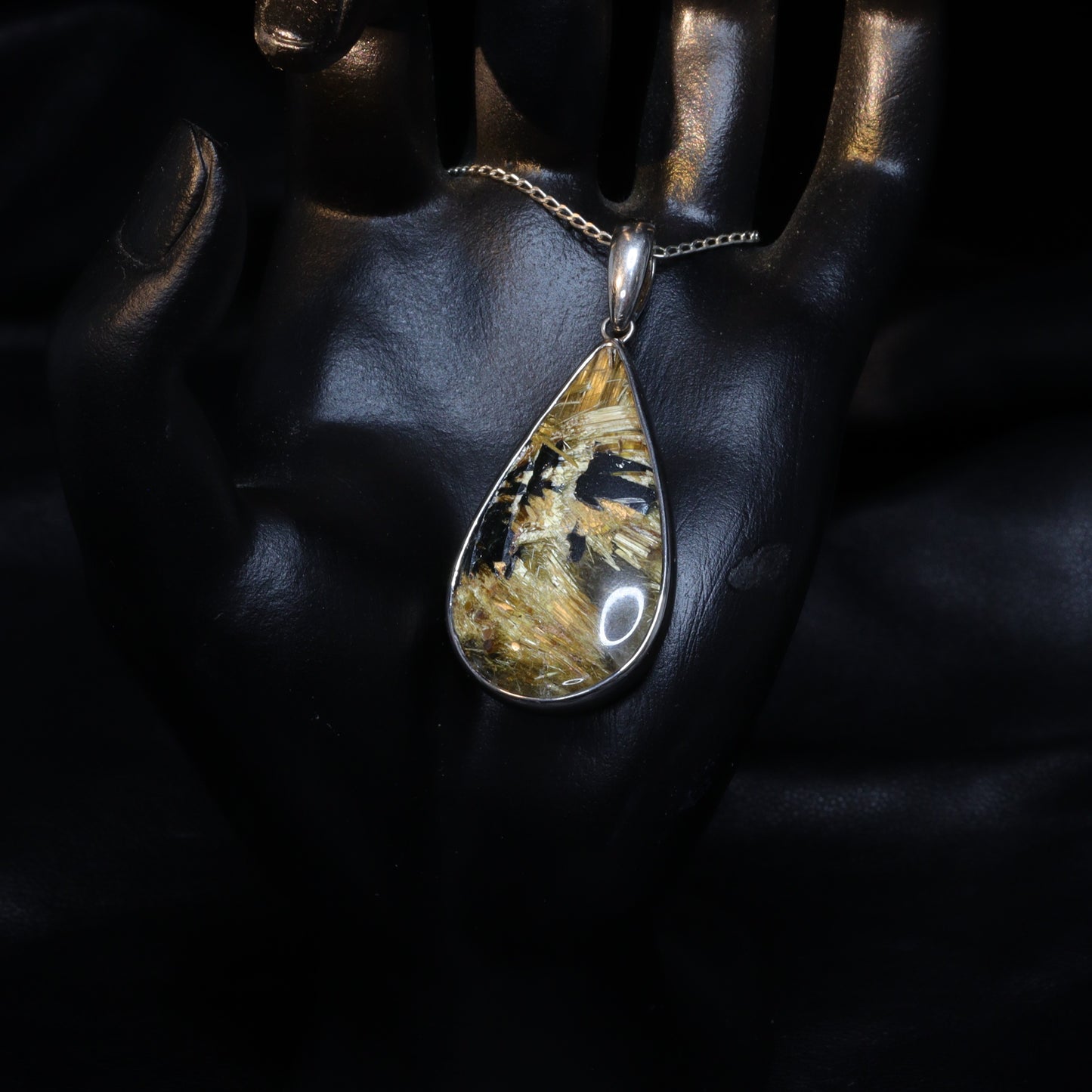 Golden Rutilated Quartz Silver Pendant