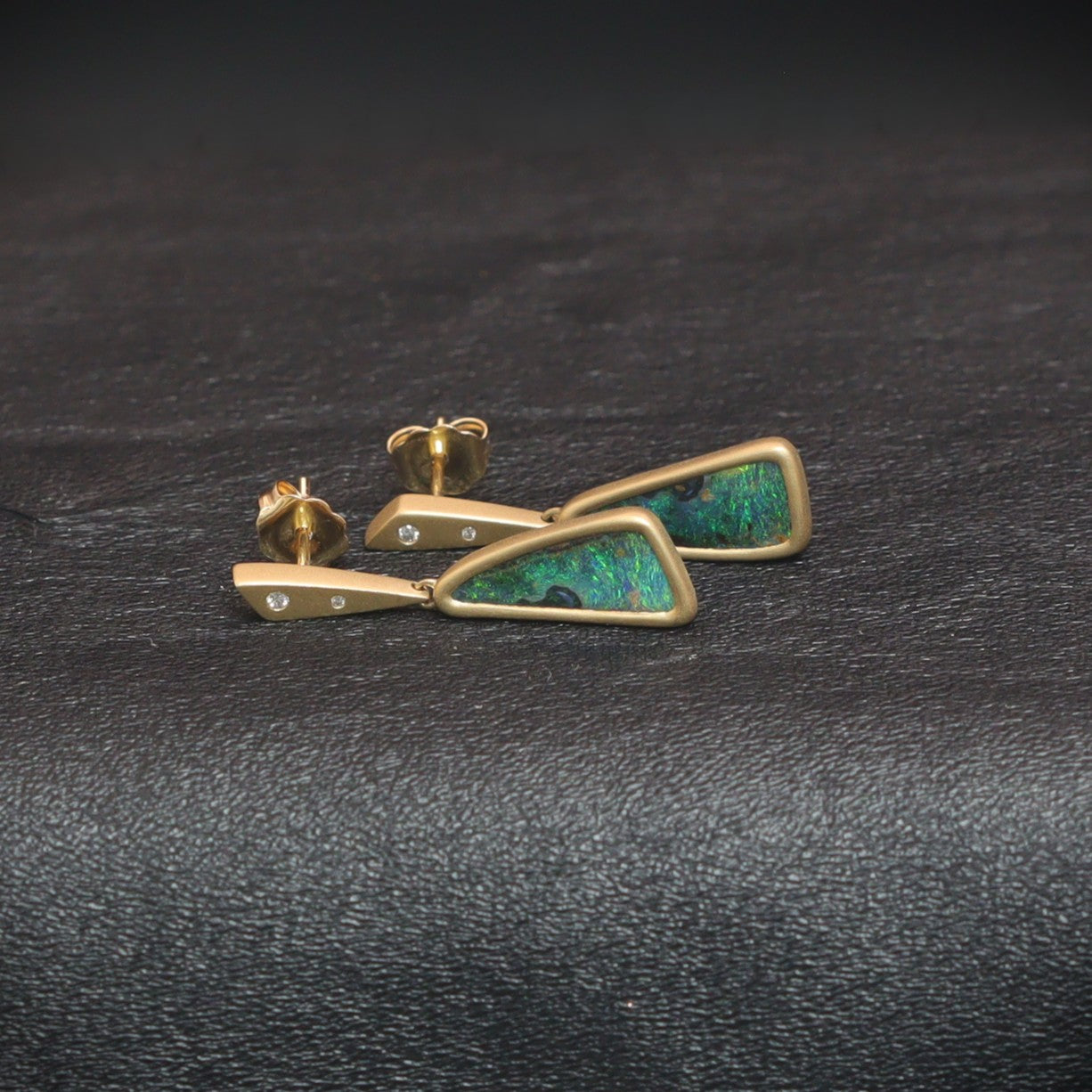 Australian Boulder Opal 18 karat gold Earrings with diamond