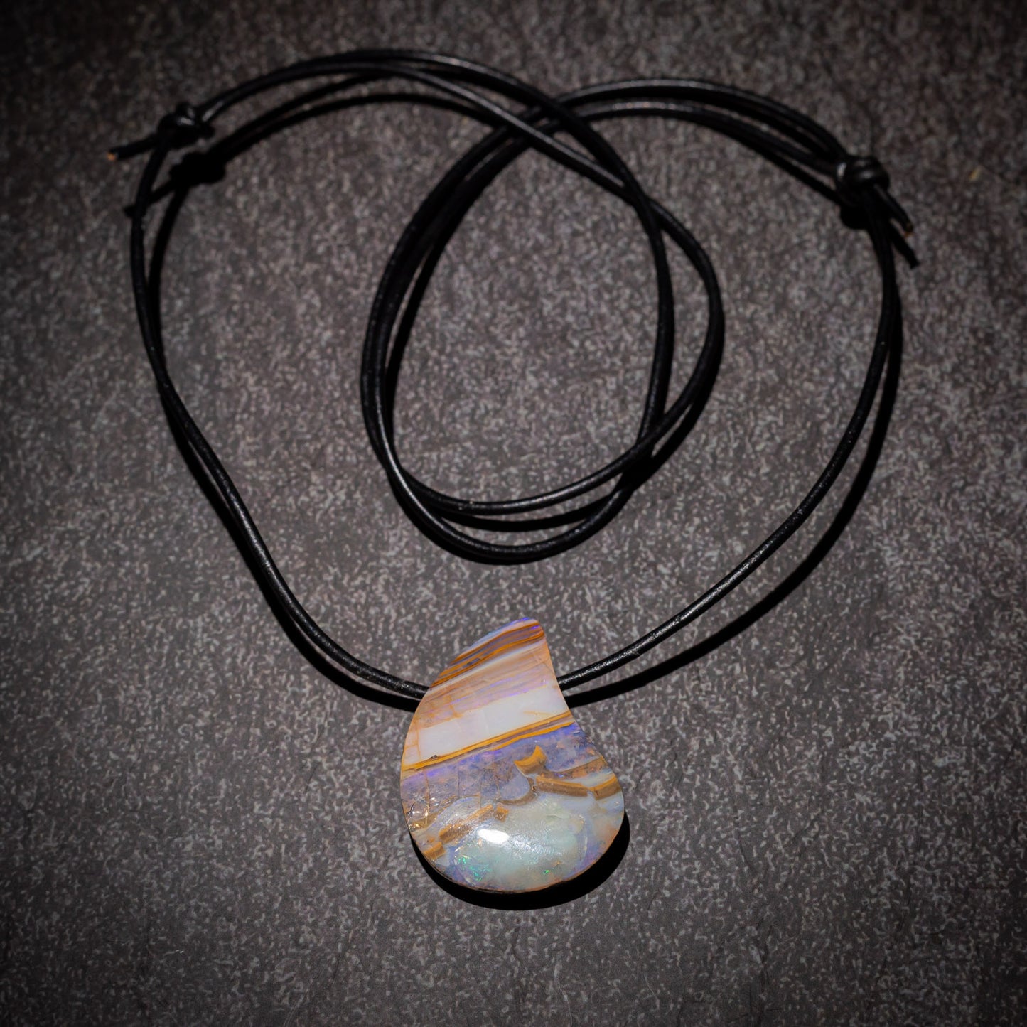 Australian Boulder Opal Necklace on leather