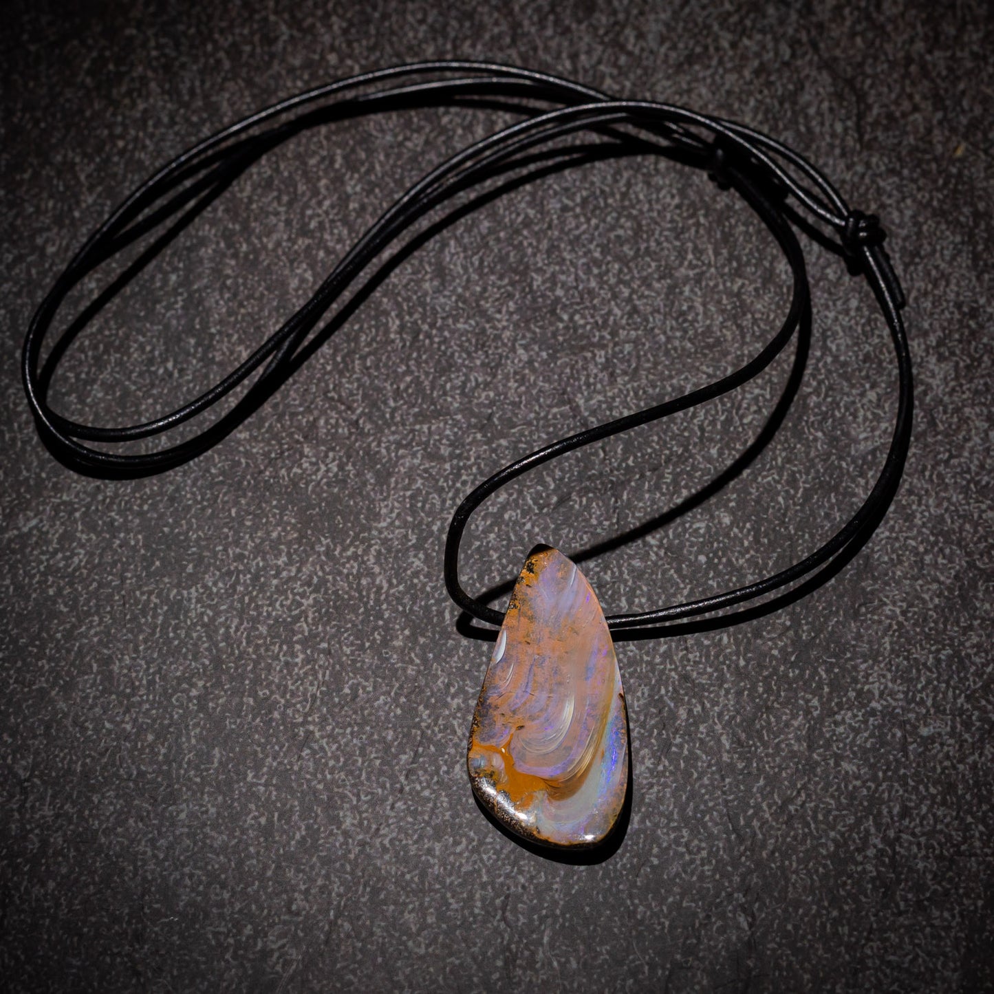 Australian Boulder Opal Necklace on leather