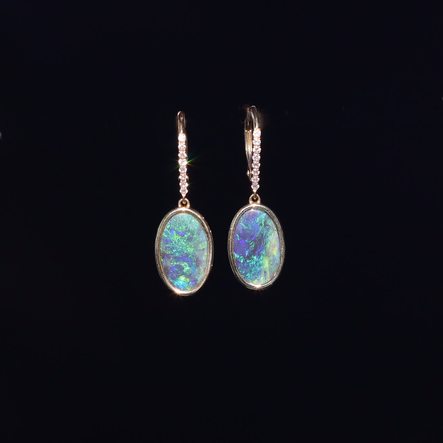 Australian Black Opal 18 karat yellow gold earning