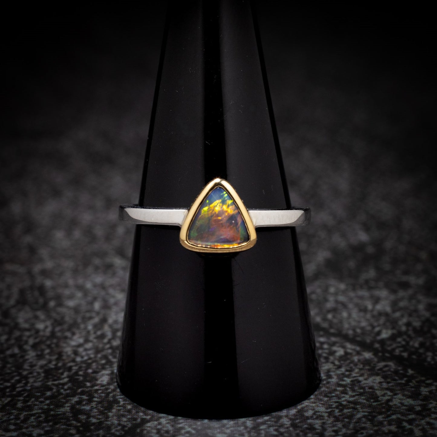 Australian Black Opal in 18 karat Gold and Silver Ring