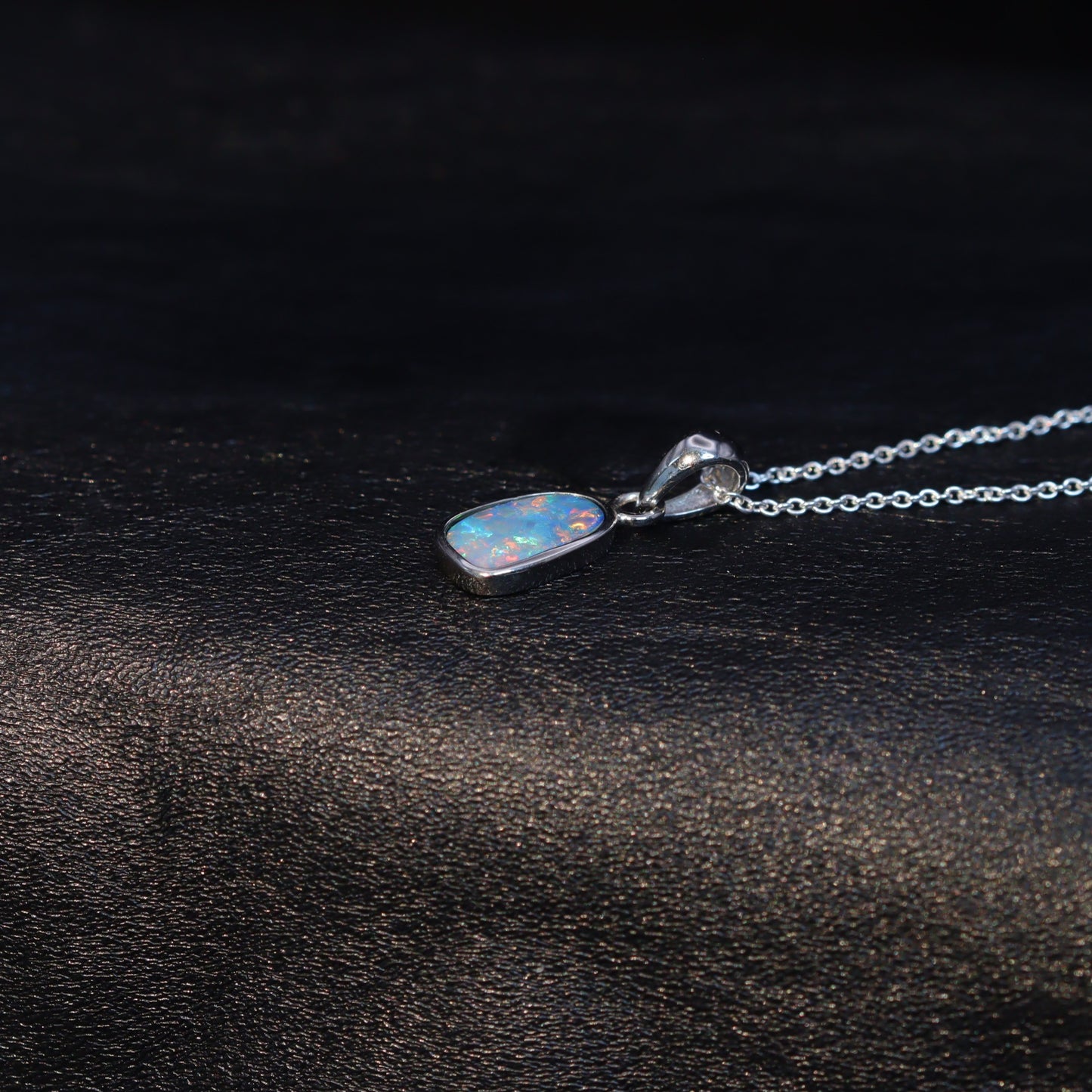 Opal Doublet Pendant – Sterling Silver, Red & Blue Multicolour 2614
