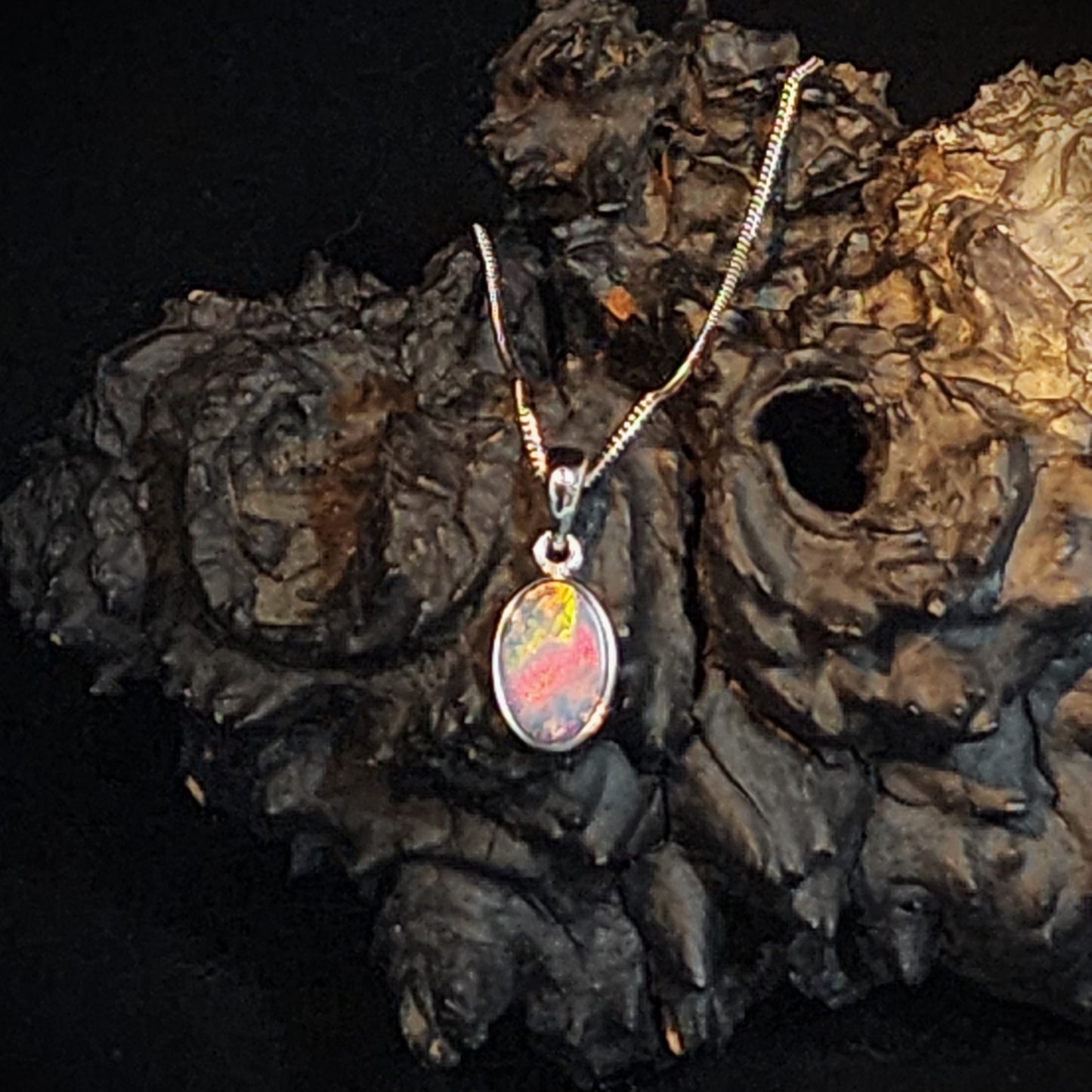 Australian Opal Doublet Silver Pendant