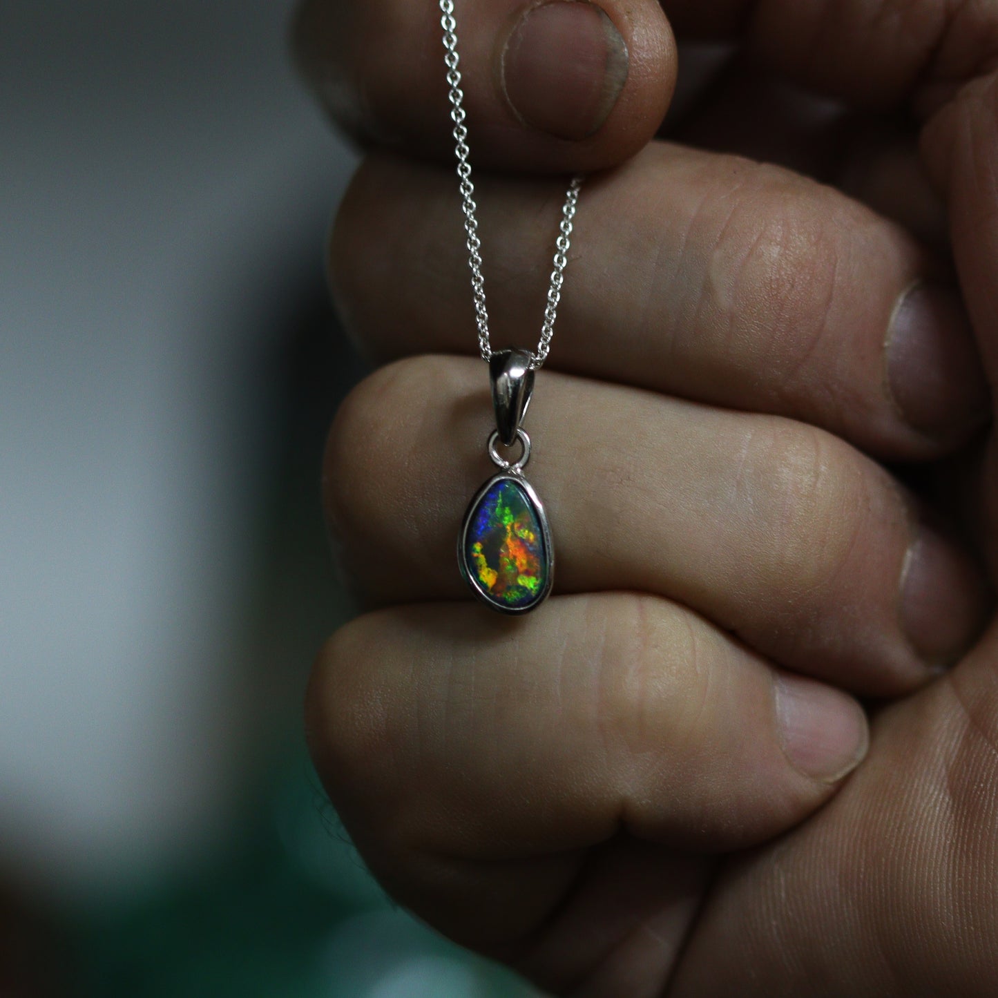 Australian opal doublet silver pendant