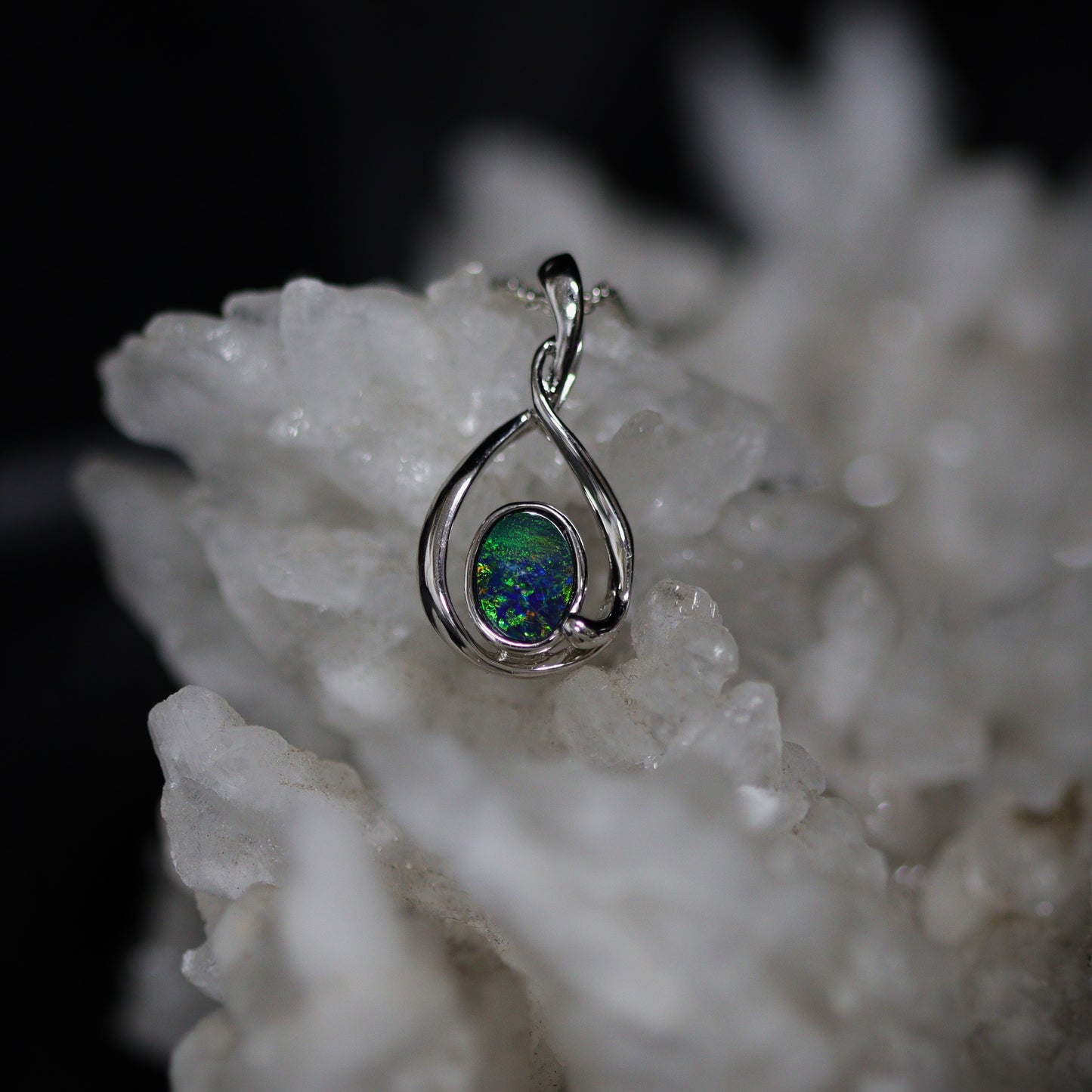 Opal Doublet Pendant – Sterling Silver, 7×5mm, Green Multicolour