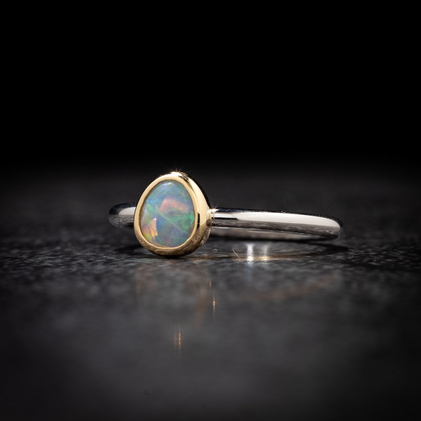 Australian Black Opal crystal in 18 karat Gold and Sterling Silver ring