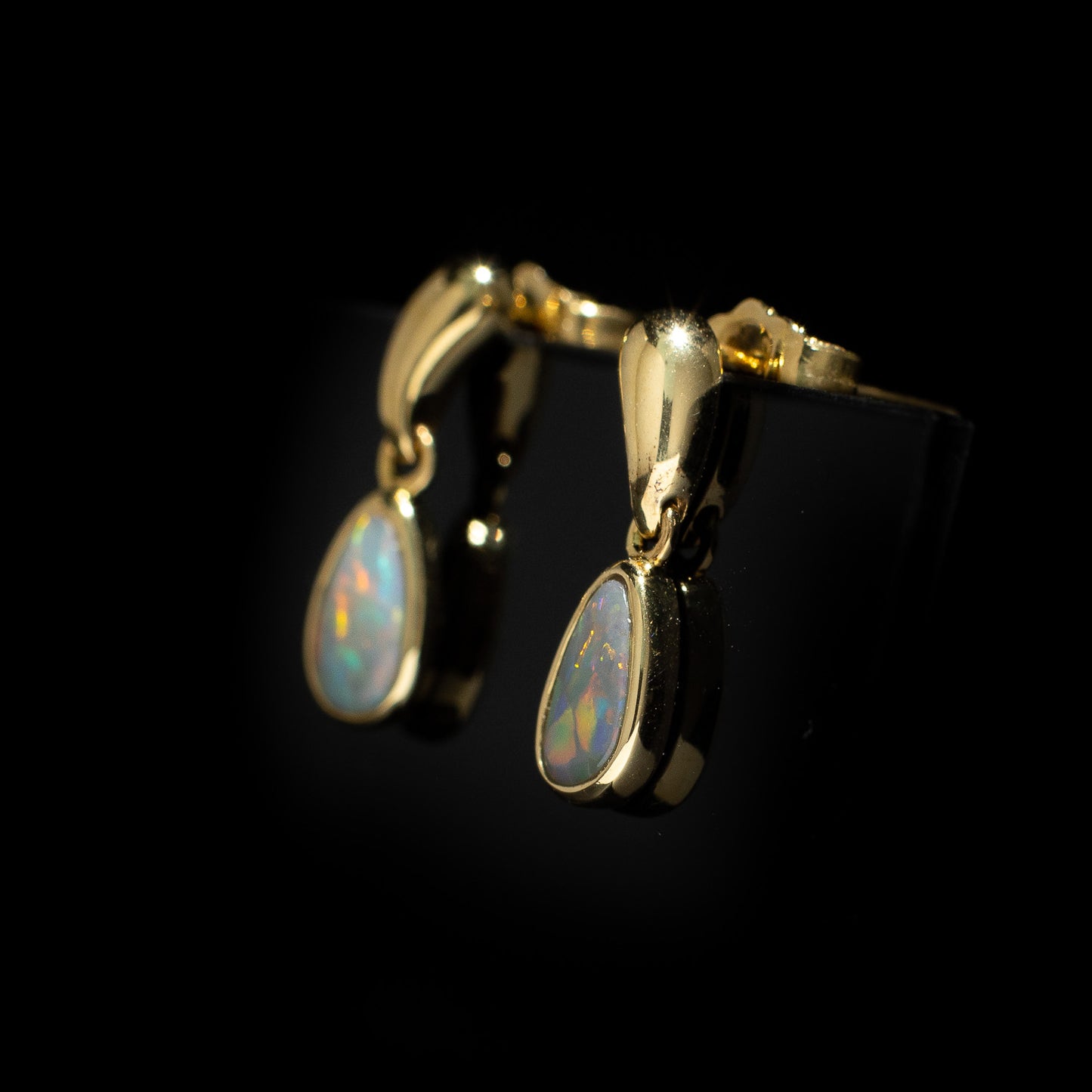 Australian Black Opal Earrings - 1504