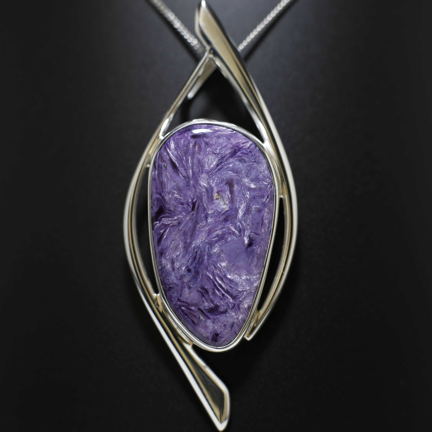 Charoite silver pendant — Russian gem-grade material