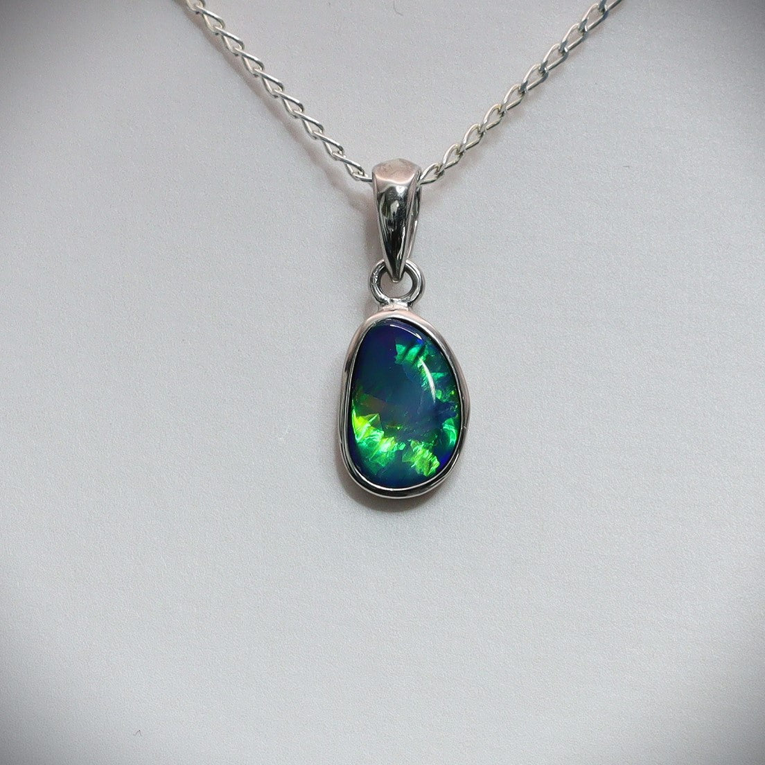 Australian opal doublet pendant on sterling silver chain