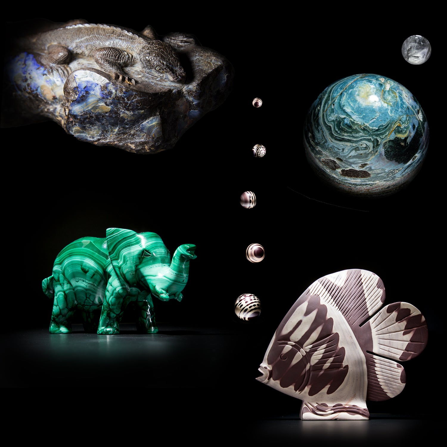 Mineral art and rarities — hand-carved gem-grade stone collectibles