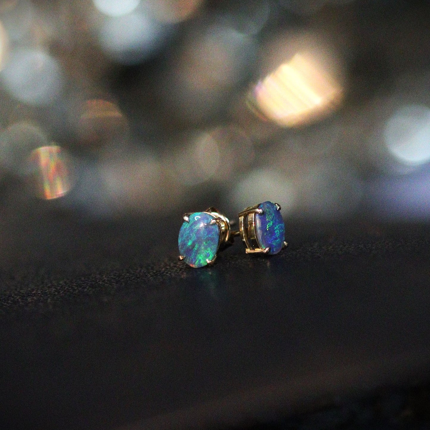Australian Black Opal 18kt Gold Earrings