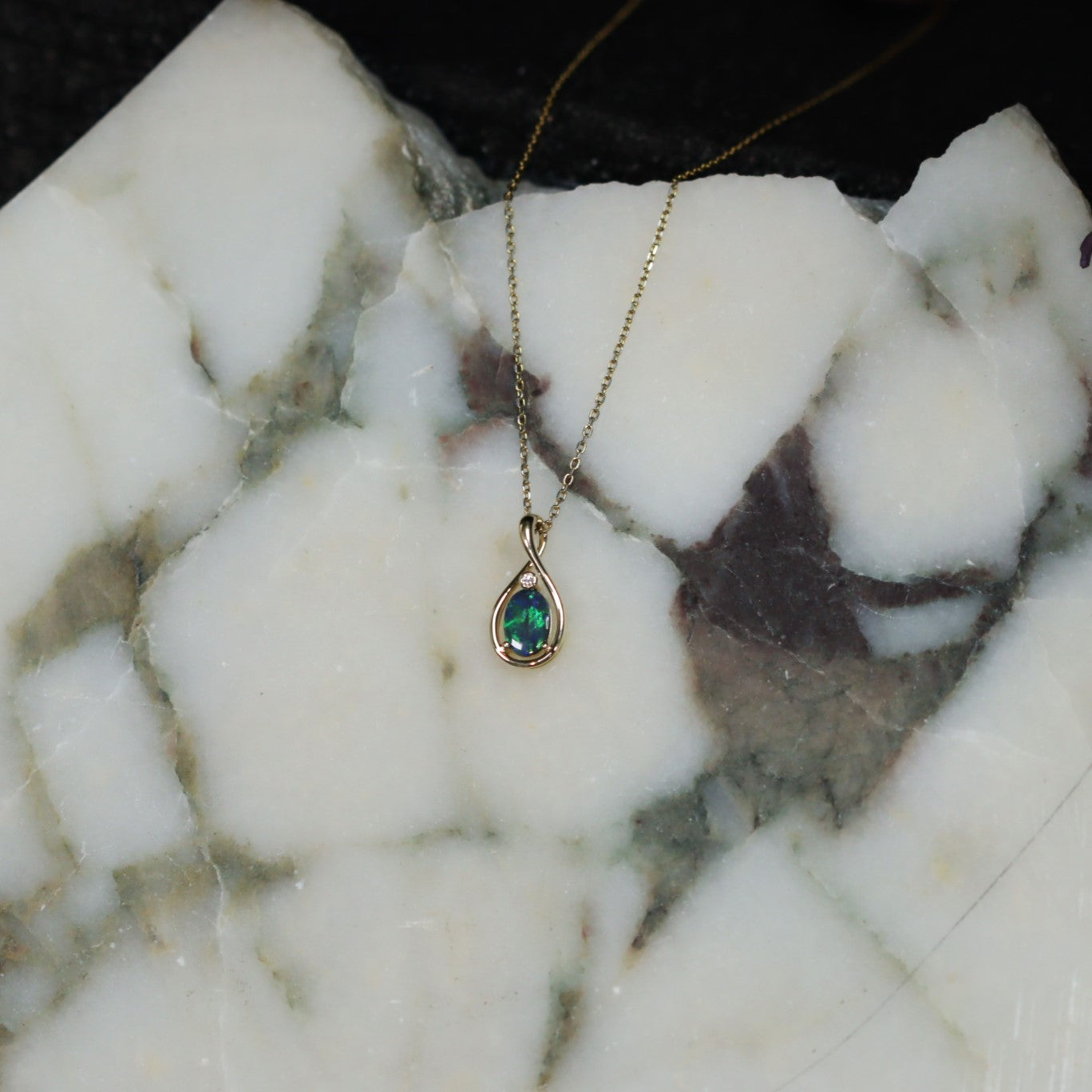 Black solid opal 18K Gold pendant 2016