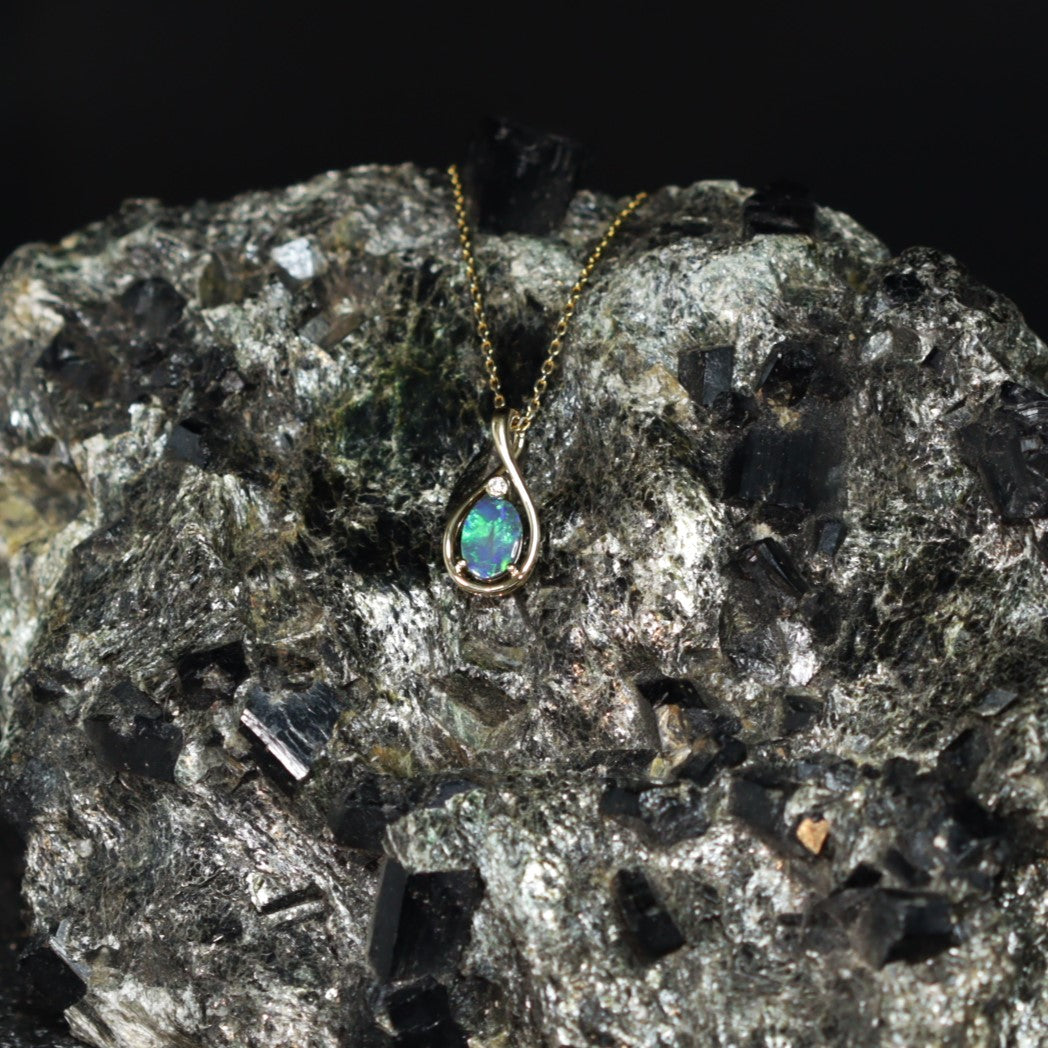 Black solid opal 18K Gold pendant 2016
