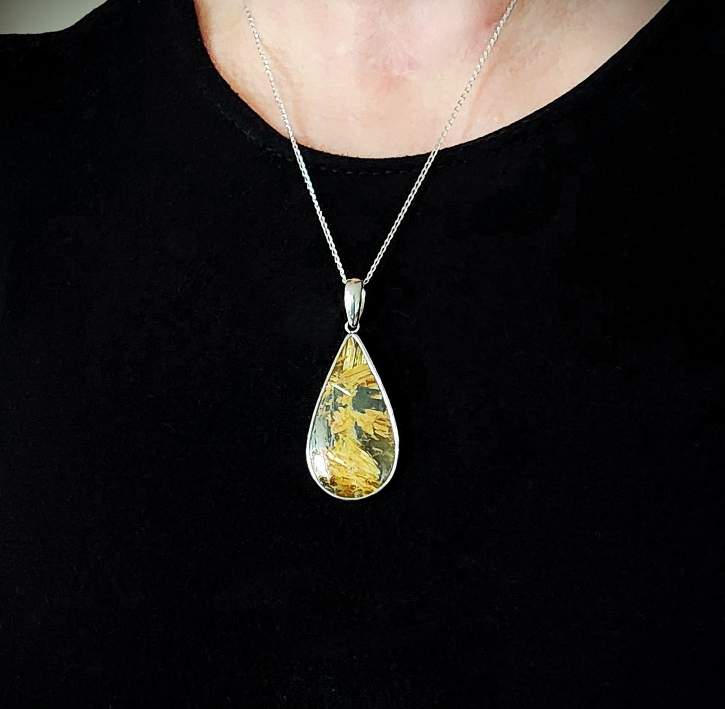Golden Rutilated Quartz Silver Pendant