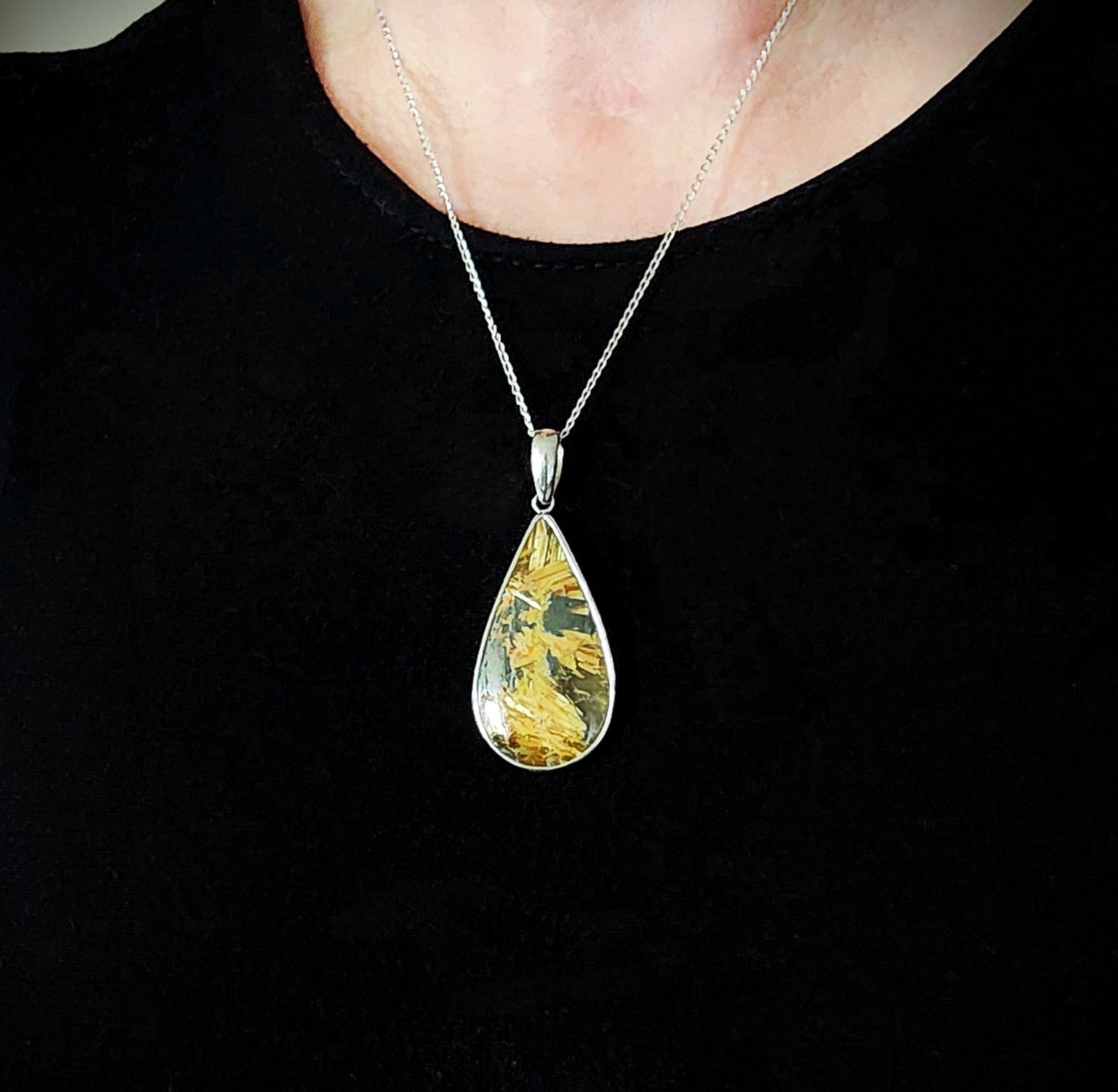 Golden Rutilated Quartz Silver Pendant