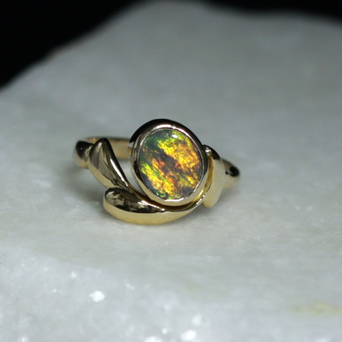 Australian solid green gold Black Opal 18k Gold Ring 2508