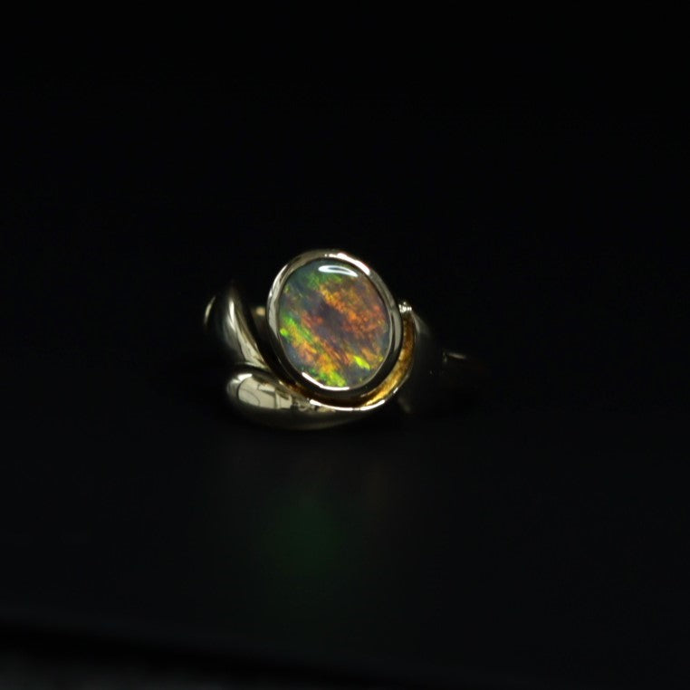 Australian solid green gold Black Opal 18k Gold Ring 2508
