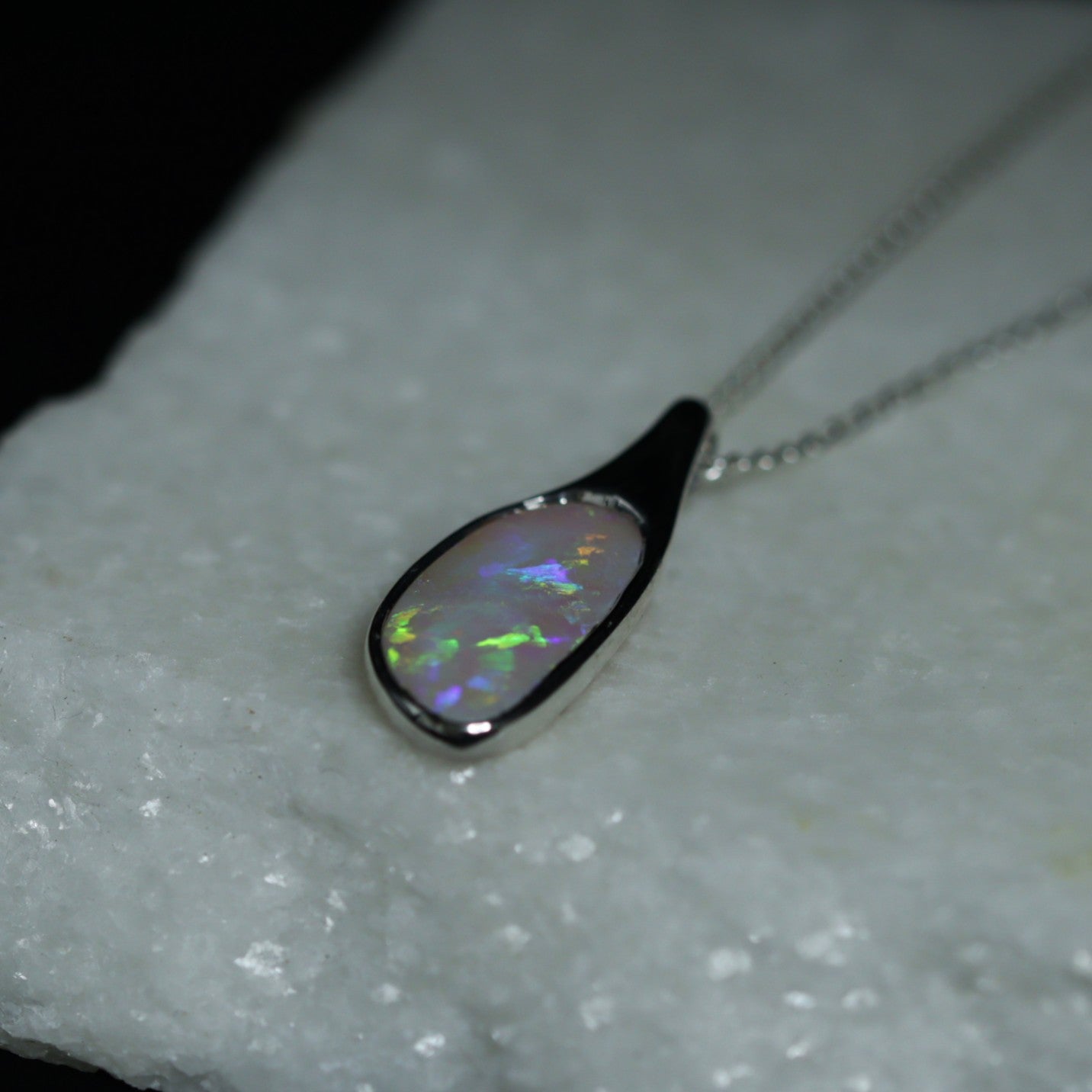 Australian solid Black opal silver pendant 3016