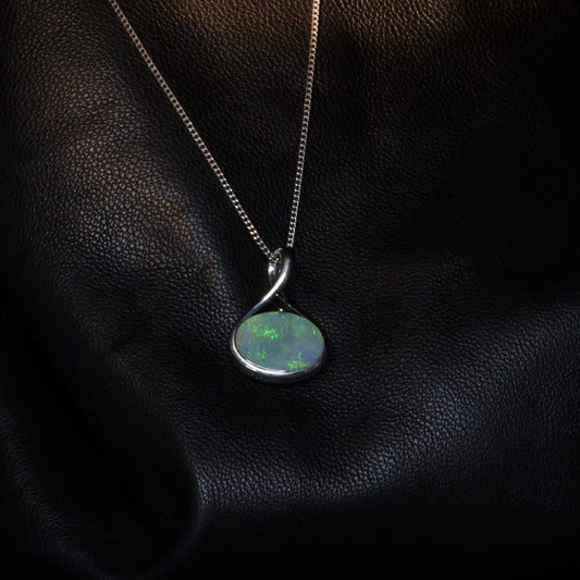 Australian Black Opal Silver Pendant 
