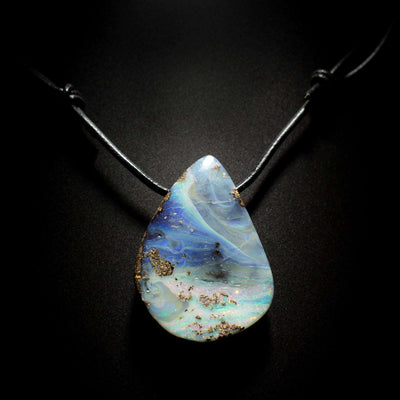 Australian Boulder Opal on leather - 15