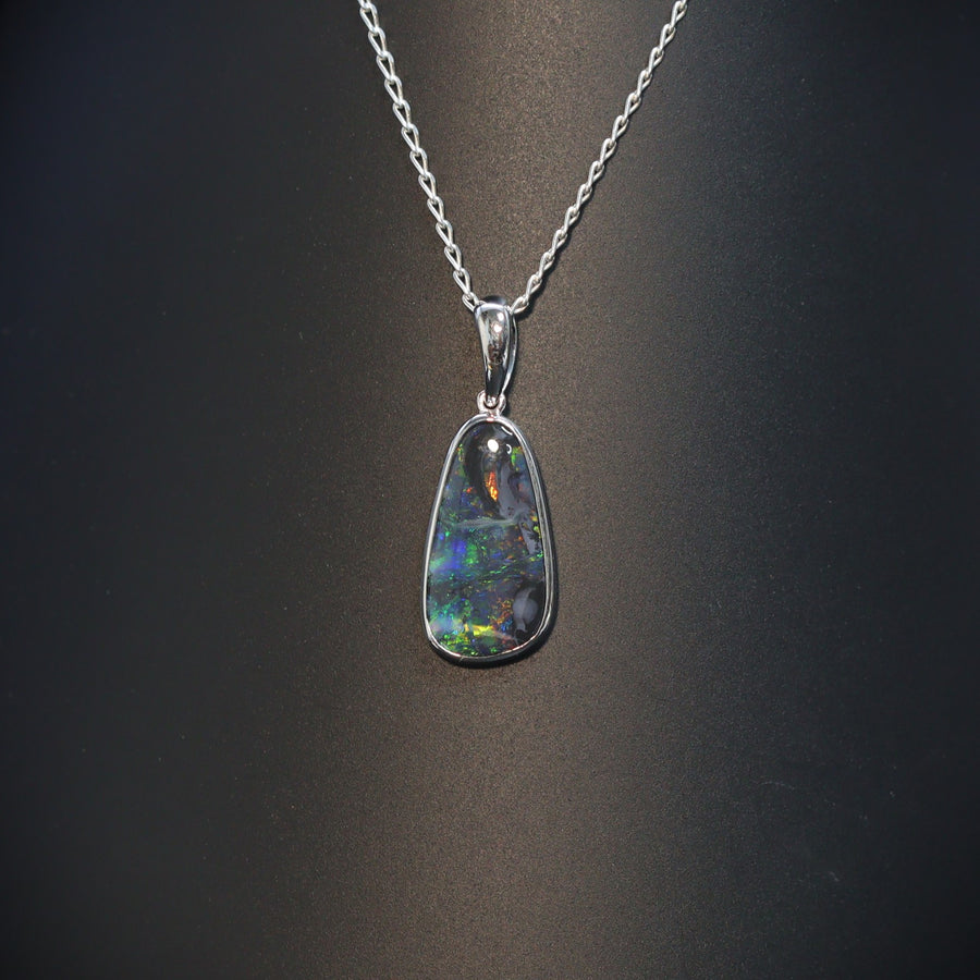 Australian Black Opal sterling silver pendant