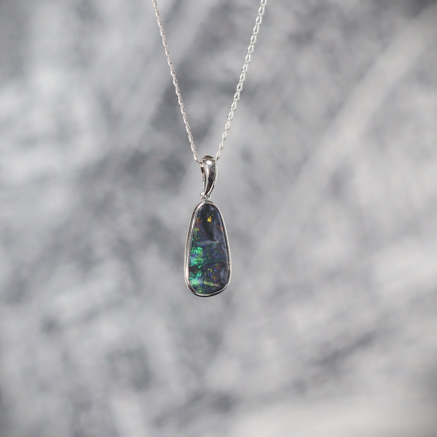 Australian Black Opal sterling silver pendant