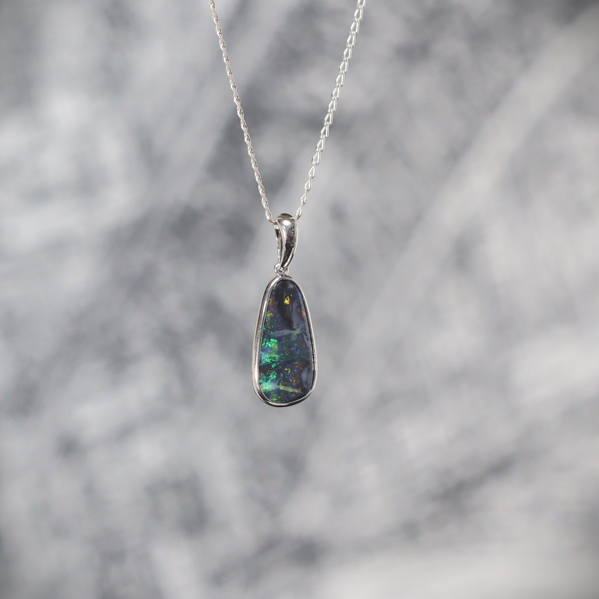 Australian Black Opal sterling silver pendant