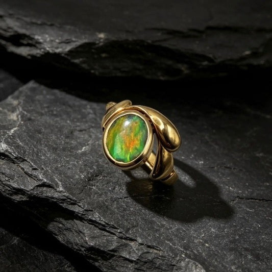 Australian solid green gold Black Opal 18k Gold Ring 2508