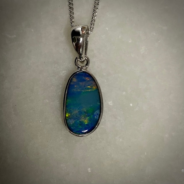 Australian Opal doublet silver pendant 