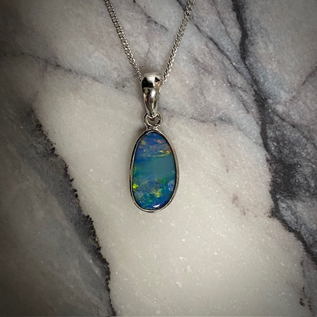 Australian Opal doublet silver pendant 