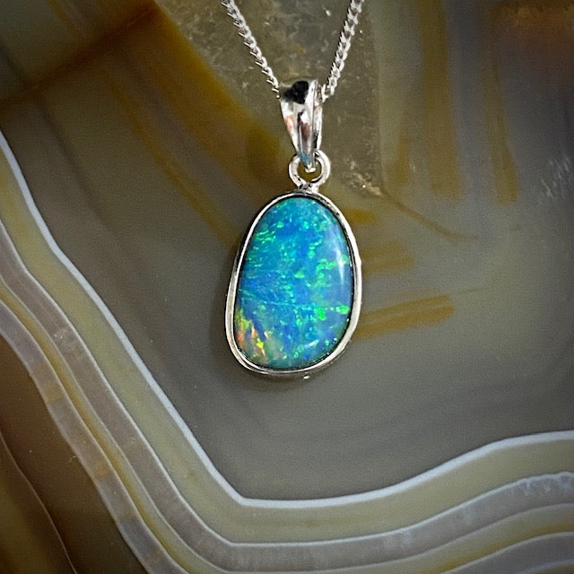 Australian Opal doublet pendant set in sterling silver 