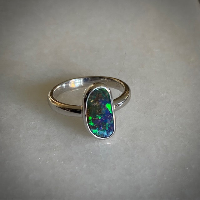 Australian Boulder opal in sterling silver ring