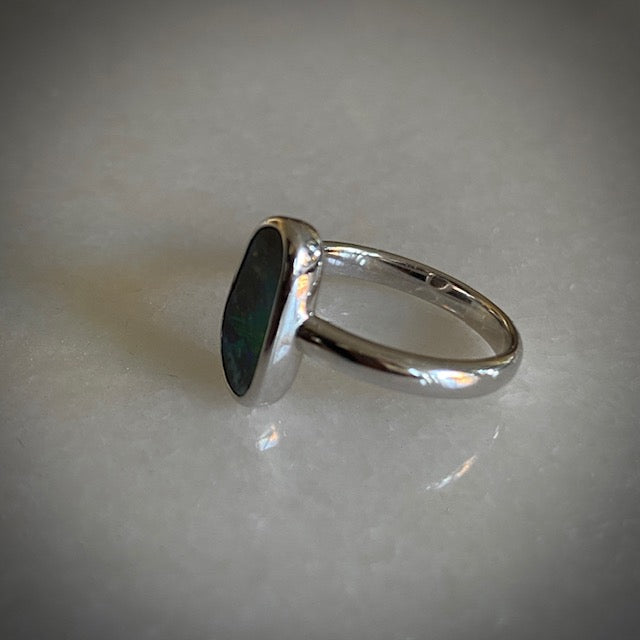 Australian Boulder opal in sterling silver ring