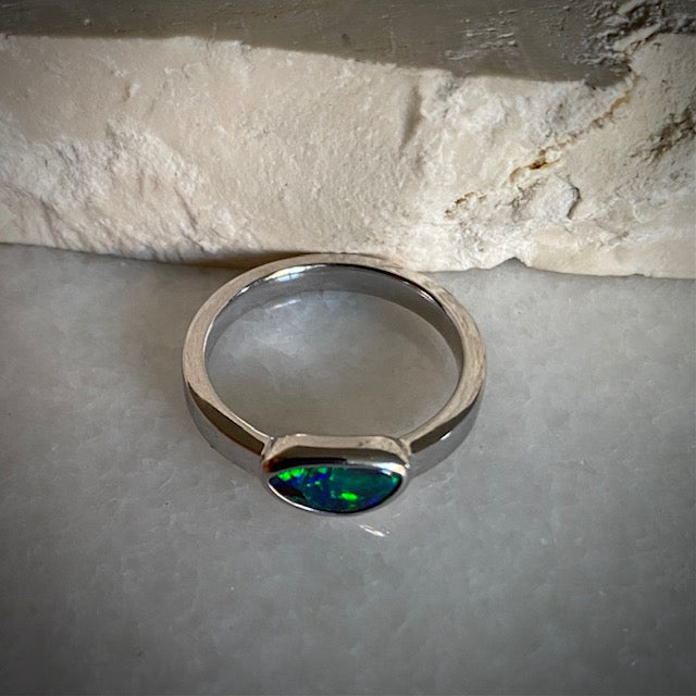 Australian Boulder opal in Sterling Silver Ring