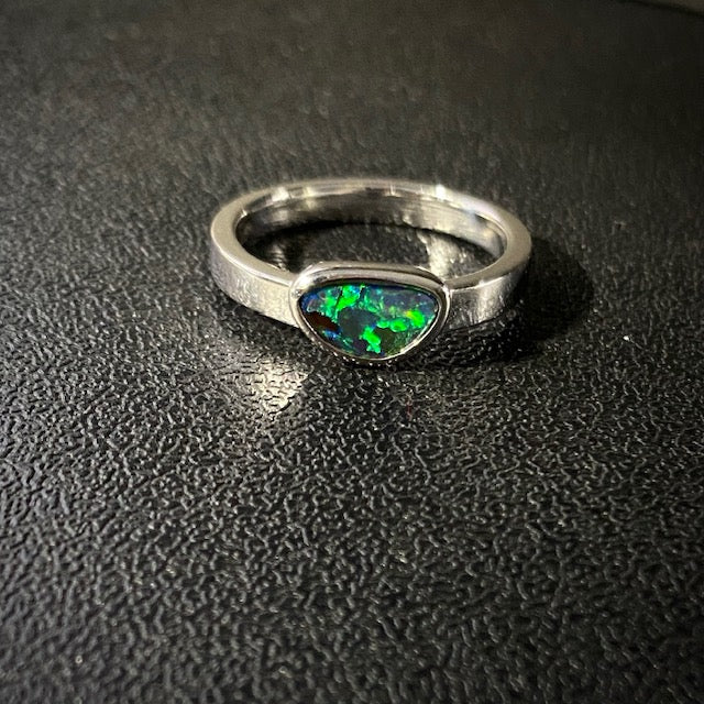 Australian Boulder opal in Sterling Silver Ring