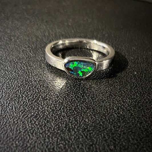 Australian Boulder opal in Sterling Silver Ring