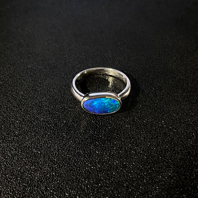 Australian Boulder opal in sterling silver ring 