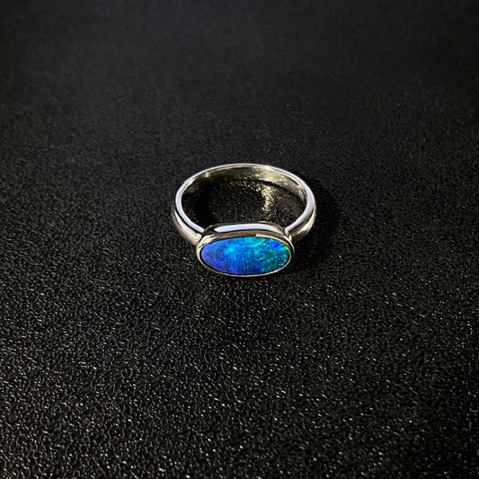 Australian Boulder opal in sterling silver ring 