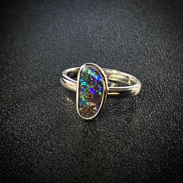 Australian Boulder opal in sterling silver ring