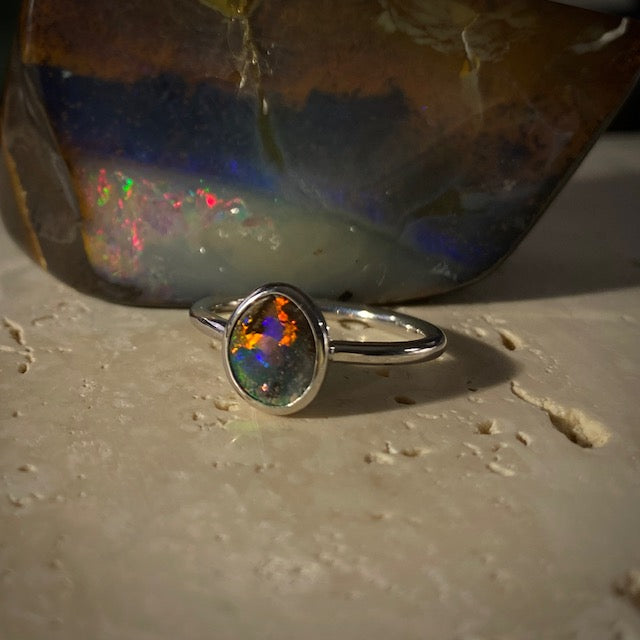 Opal Boulder silver ring - 118
