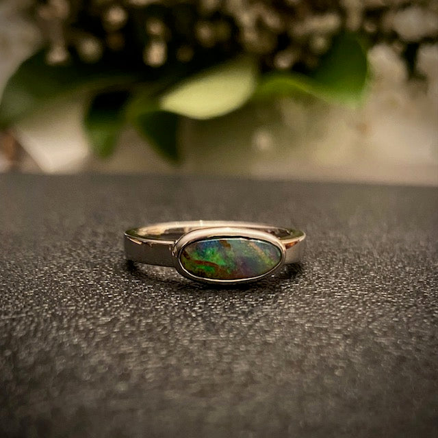 Australian Boulder opal in sterling silver ring