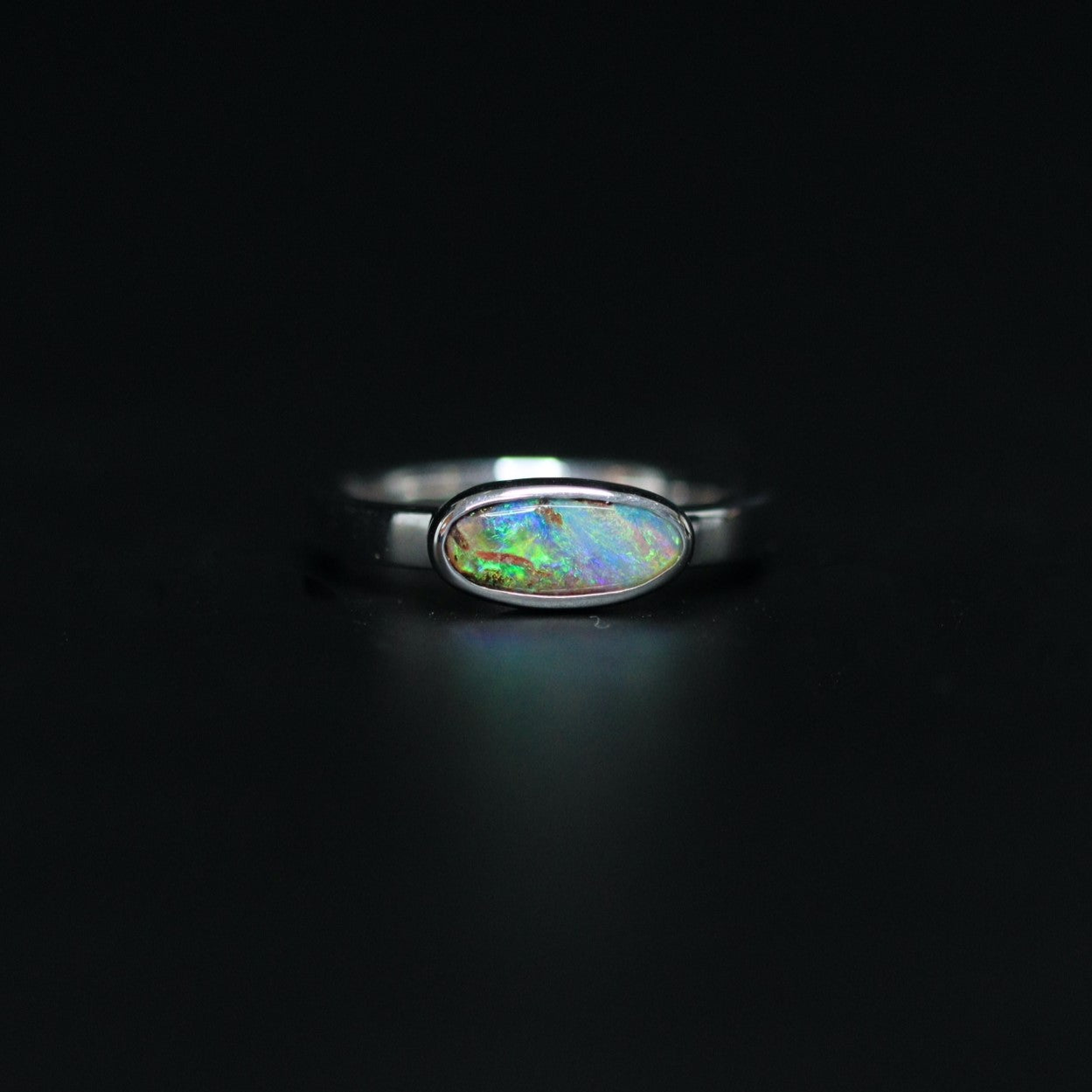 Australian Boulder opal in sterling silver ring