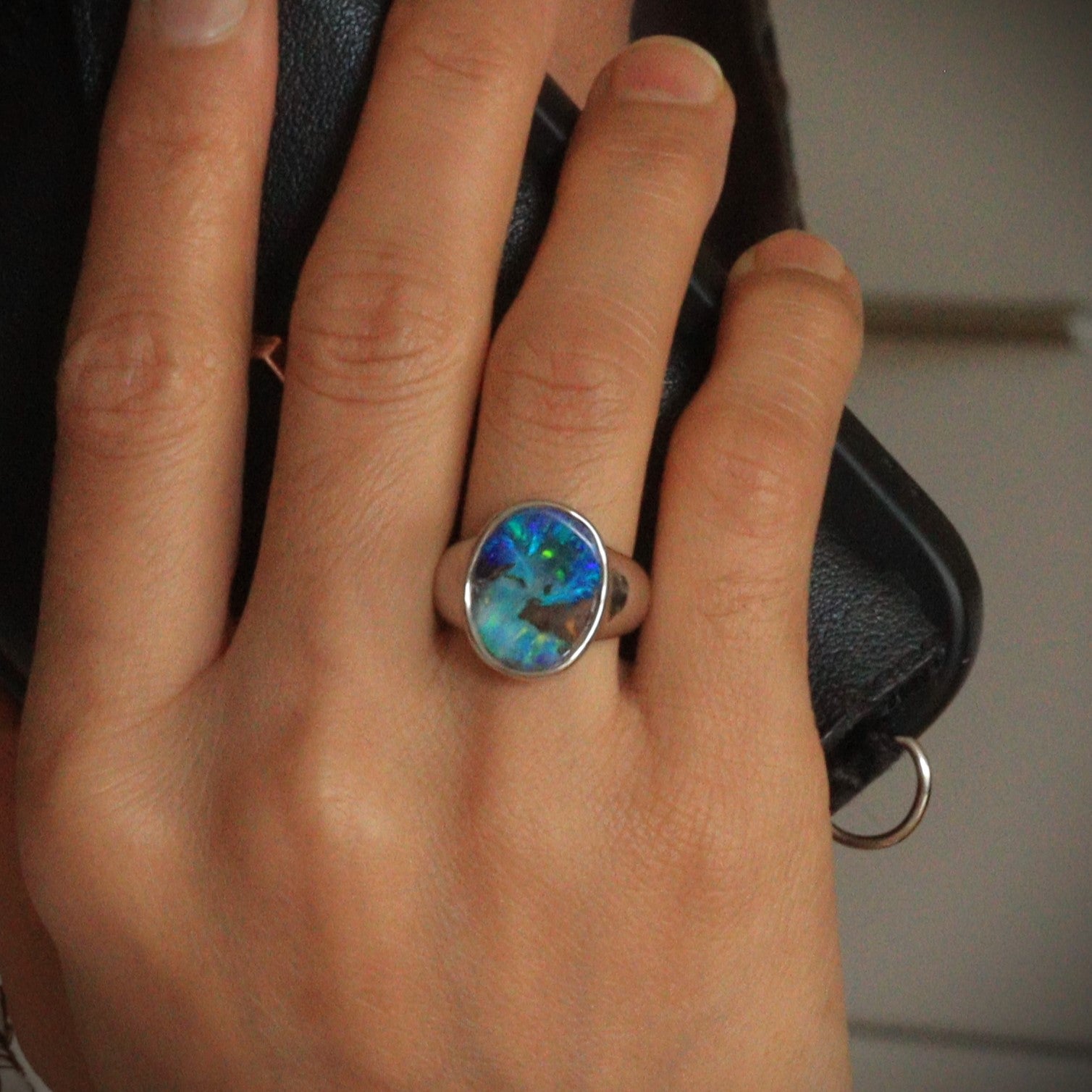 Australian Boulder Opal ring - 105