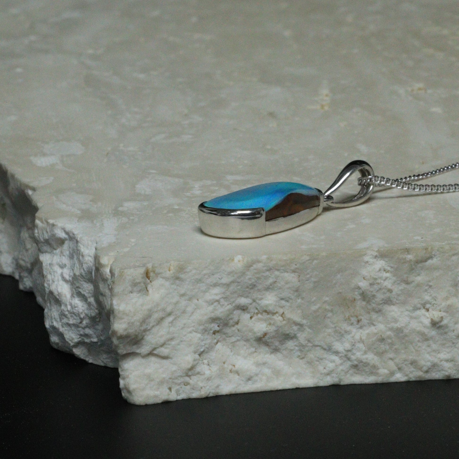 Australian Boulder Opal silver pendant
