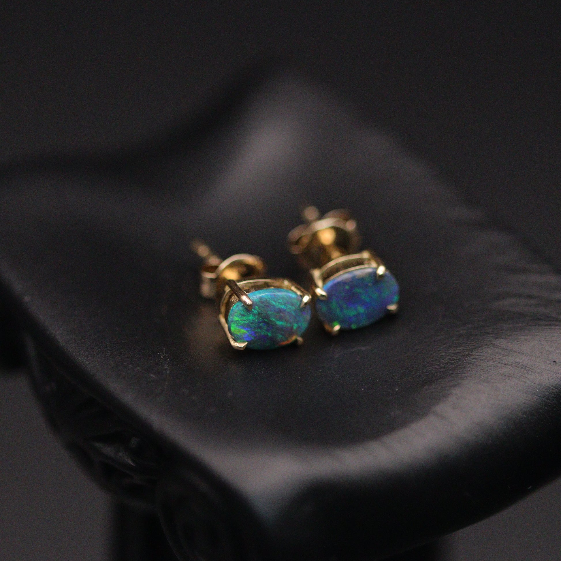 Australian Black Opal 18kt Gold Earrings
