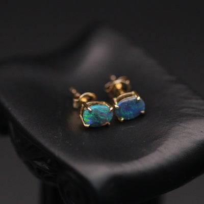 Australian Black Opal 18kt Gold Earrings